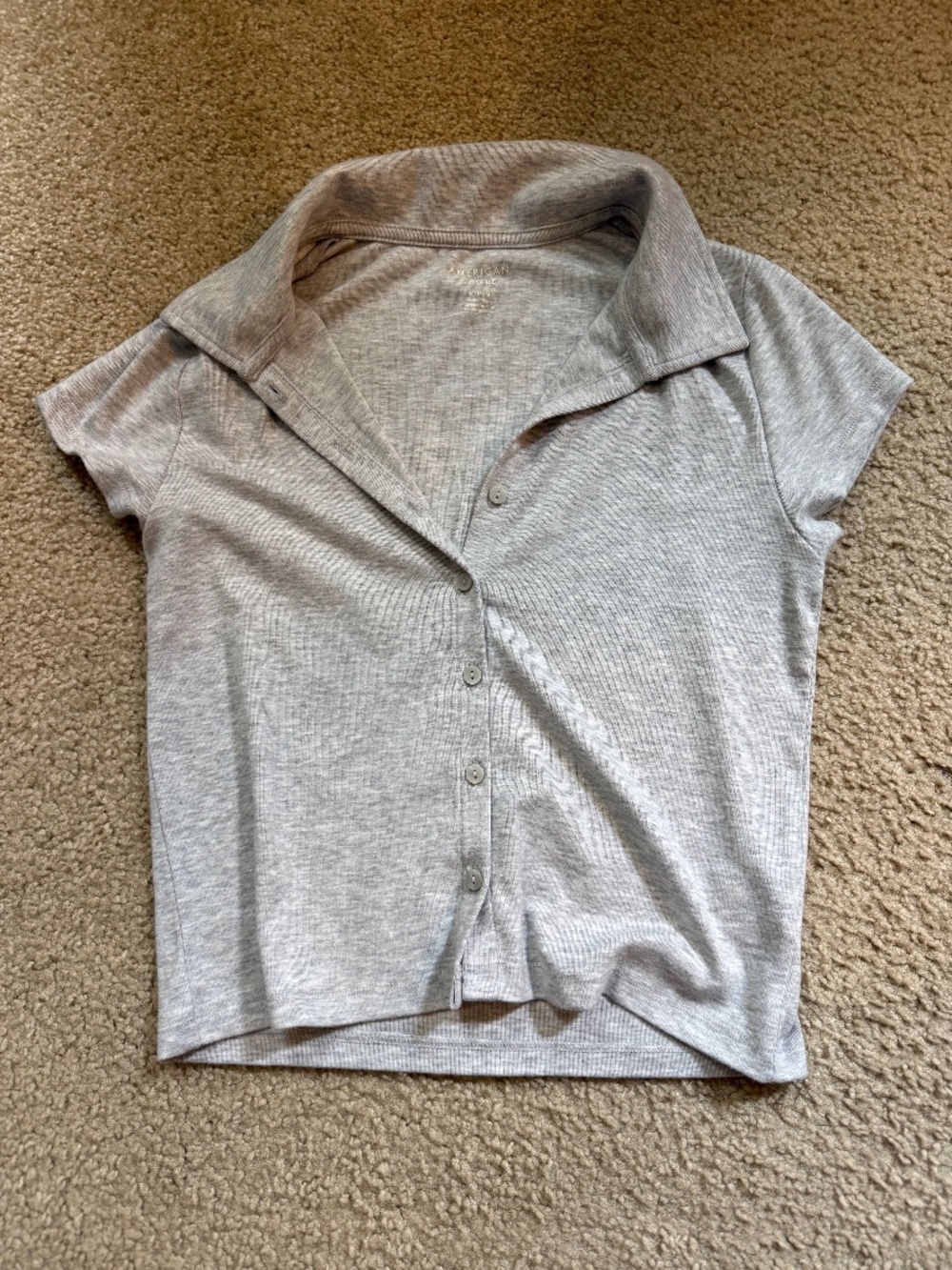 NEW AMERICAN EAGLE Collared Polo Knit Top Sz. M Gray Button Up Preppy Cute